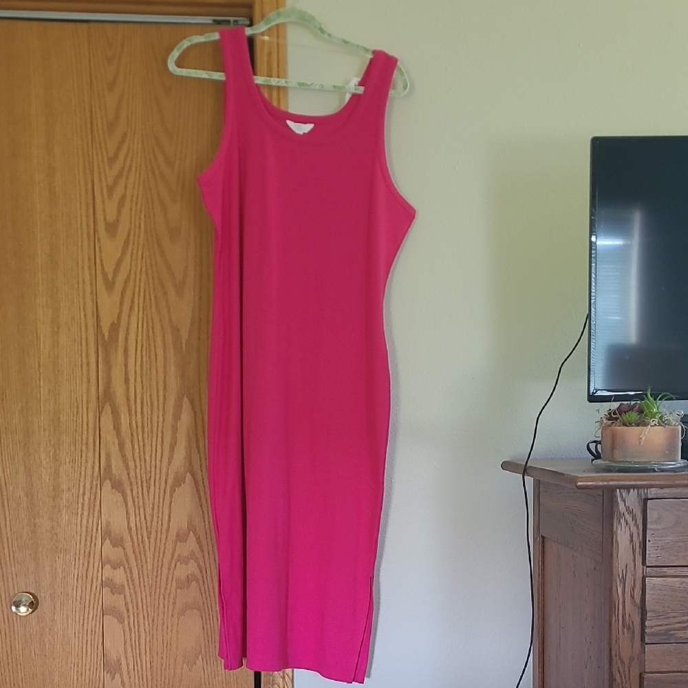 Time and Tru Vibrant Pink Midi Dress